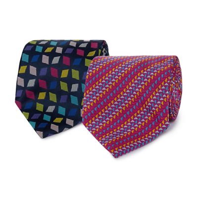 The Collection Pack of two pink and navy geometric ties